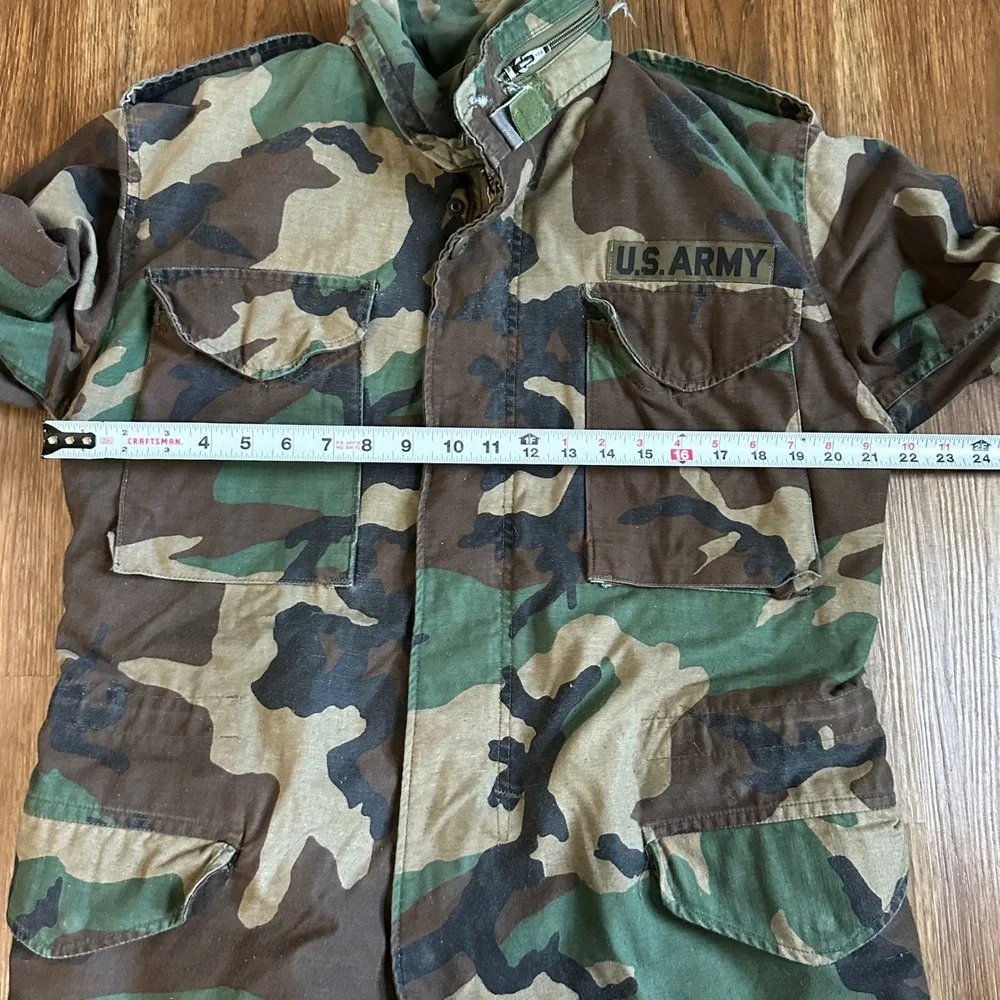US Army M-65 Field Jacket Mens Small Long Camo Good Woodland Vintage 1983 M65